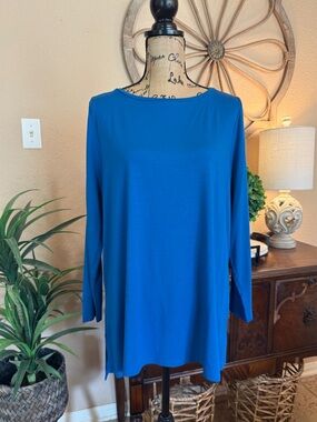 Eileen Fisher Bright Blue Women’s Long Sleeve Scoop Neck Tunic Top
